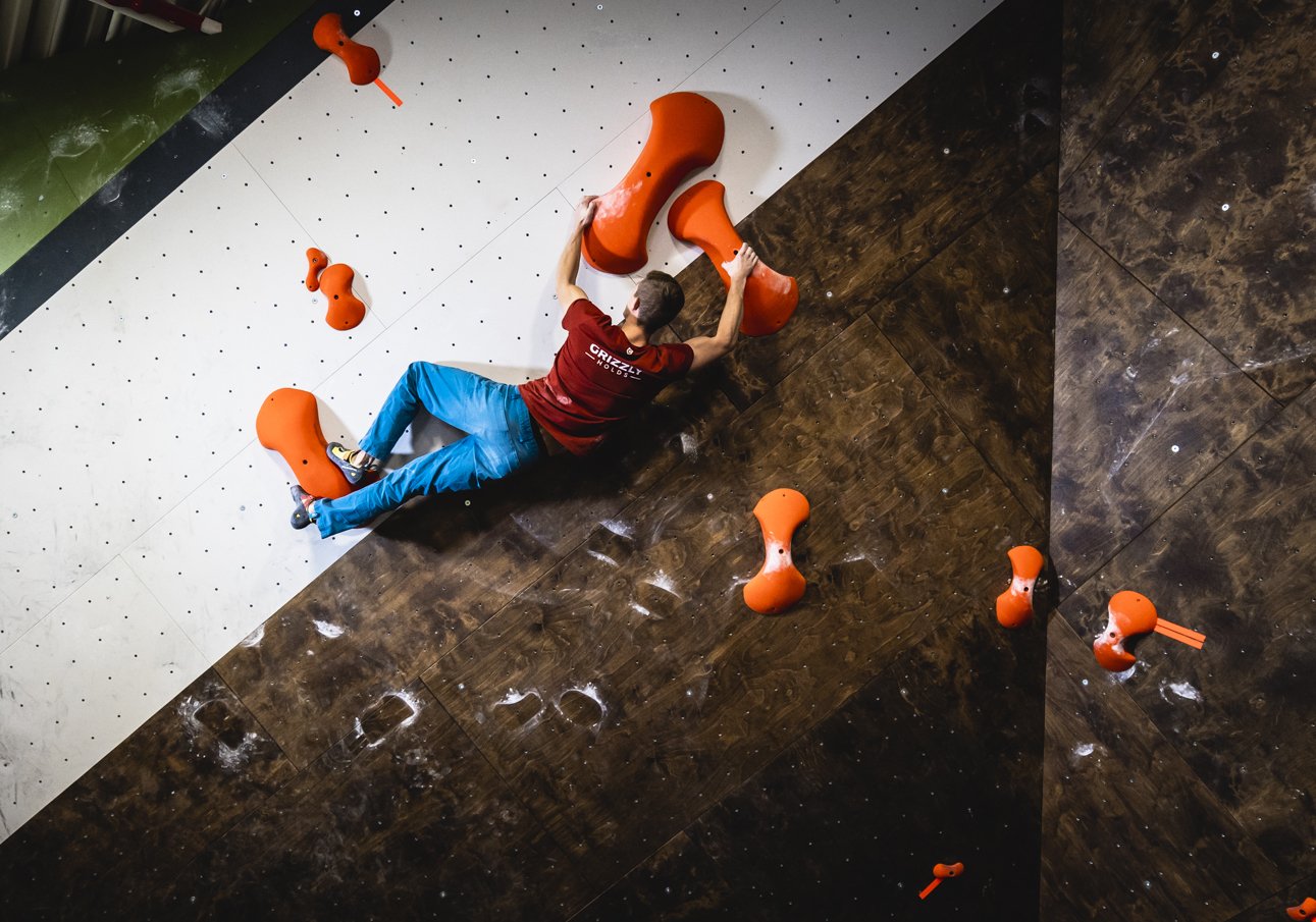 Grizzly Holds Floods, the range goes from small sloper pinches to large incut pinches and everything in between. Great pinch rock climbing holds!